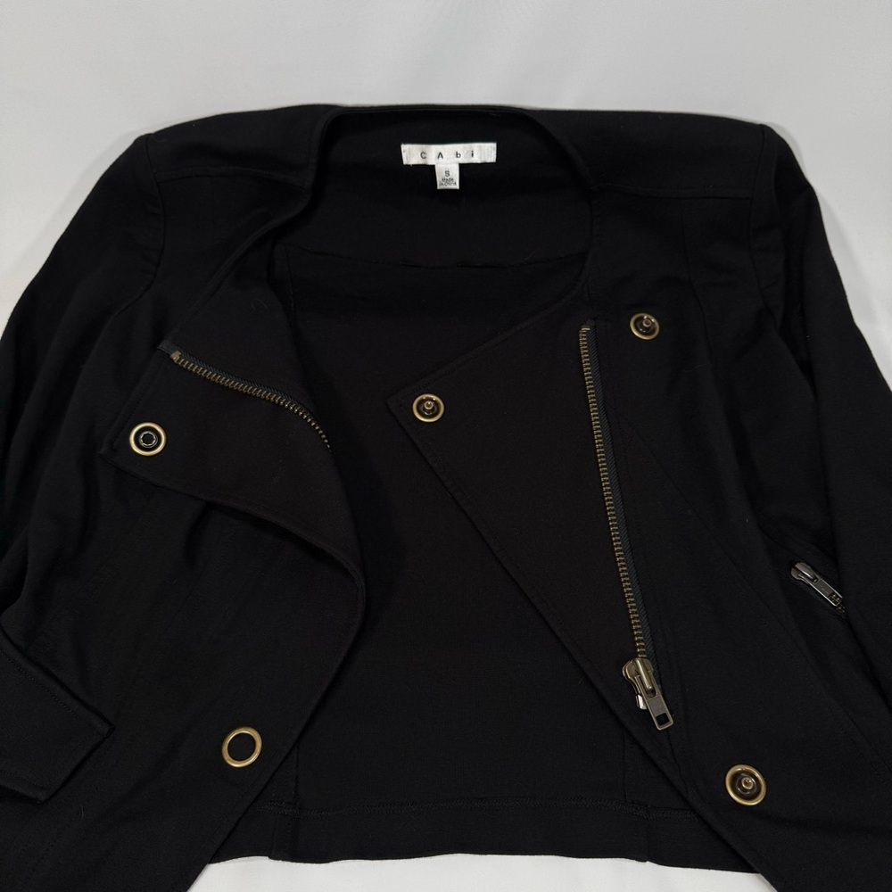 Cabi Women's Black Moto Jacket Small S Double Breasted Zip Cropped Lightweight - Picture 6 of 7